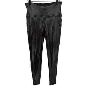 Spanx Faux Leather Croc Shine Leggings Dark Brown High Waisted Activewear XL